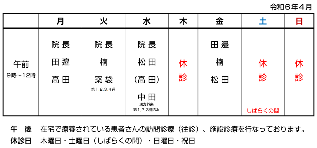 外来医師体制のご案内│2024年４月