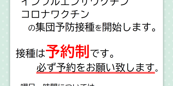 集団予防接種（予約制）を行ないます